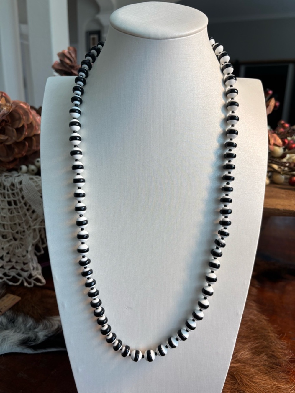 Vintage Miriam Haskell Patent 3427591 Black and White Bead Necklace